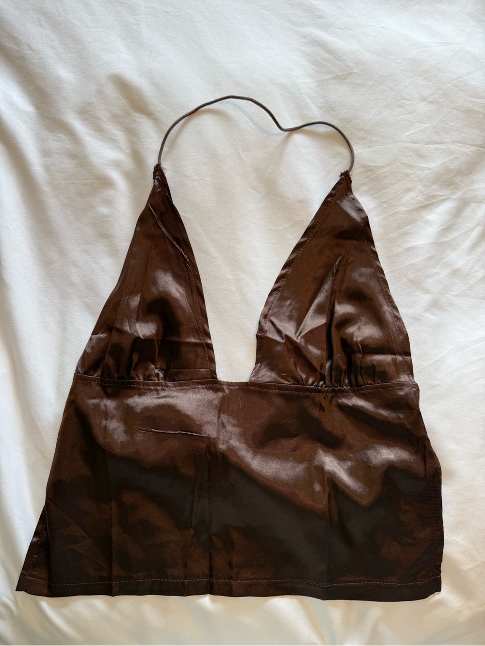 Satin Brown Halter Crop Top